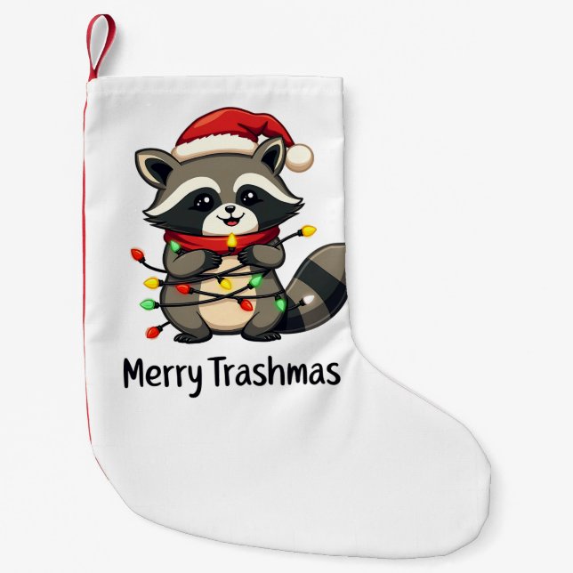 Calcetín Navideño Pequeño Festividades divertidas de Navidades de mapache en (Anverso)