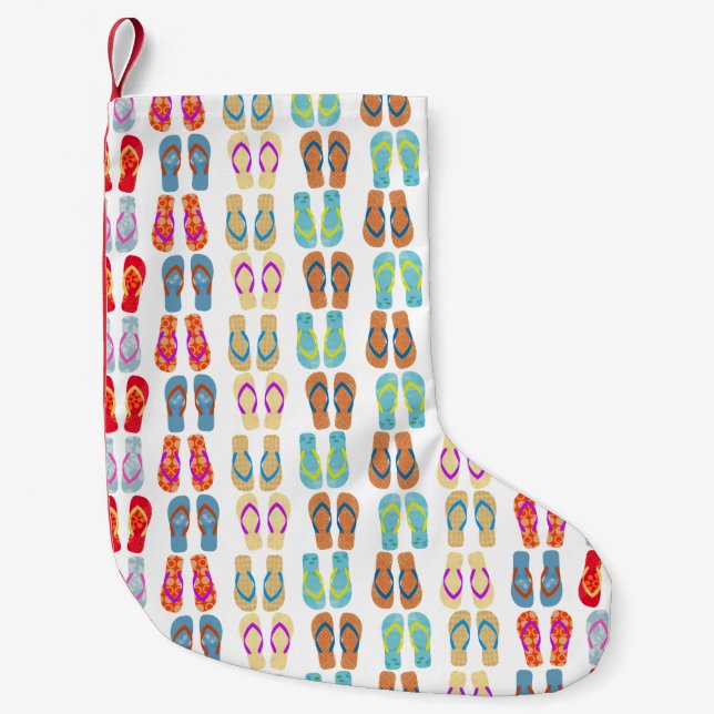 Calcetín Navideño Pequeño Festividades Tropicales de Navidad Flip Flops Beac (Anverso)