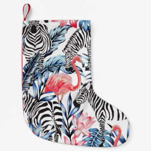 Calcetín Navideño Pequeño Flalia tropical: paraíso de cebra flamenca