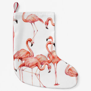 Calcetín Navideño Pequeño Flamingo acuarela sin costuras. Pintado de mano