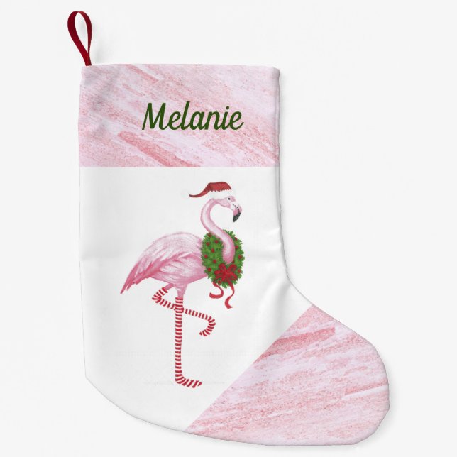Calcetín Navideño Pequeño Flamingo en Santa Hat Personalizados Navidades rea (Anverso)