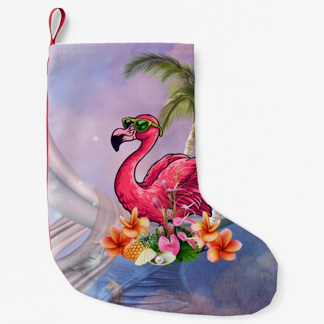 Calcetín Navideño Pequeño Flamingo gracioso (Anverso)
