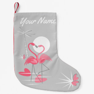 Calcetín Navideño Pequeño Flamingo Nombre de Amor que almacena un solo lado