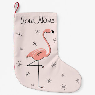 Calcetín Navideño Pequeño Flamingo Nombre rosa portando un lado