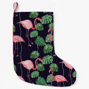 Calcetín Navideño Pequeño Flamingo Oscuro: Pequeño Patrón De Acuarela.