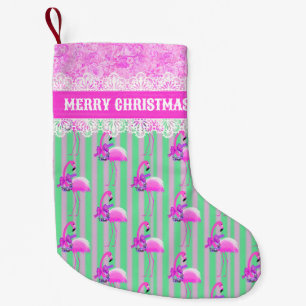 Calcetín Navideño Pequeño Flamingo rosa morado verde dulce personalizado