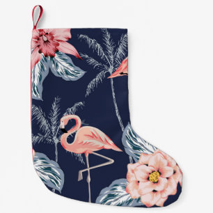 Calcetín Navideño Pequeño Flamingo rosa, palmeras, rosa, flor de orquídea,