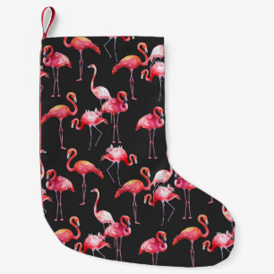 Calcetín Navideño Pequeño Flamingo Rosa: Patrón acuarela tropical.
