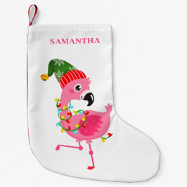 Calcetín Navideño Pequeño Flamingo rosa personalizado