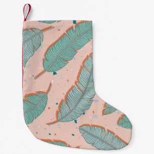 Calcetín Navideño Pequeño Flamingo rosa tropical, fondo vintage de verano.