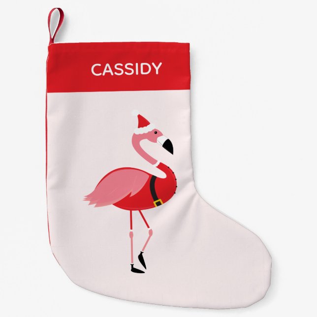 Calcetín Navideño Pequeño Flamingo Santa Fun Animal (Anverso)