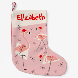 Calcetín Navideño Pequeño Flamingo Santas Ganancia de nombres rosados