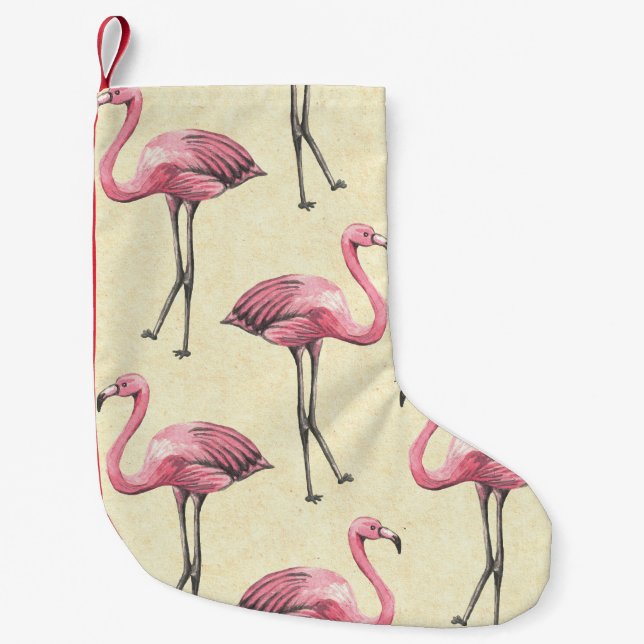 Calcetín Navideño Pequeño Flamingo Tropical: Papel de fondo acuático. (Anverso)
