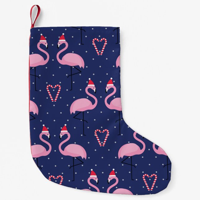 Calcetín Navideño Pequeño Flamingo Xmas Gorra Candy Pattern (Anverso)