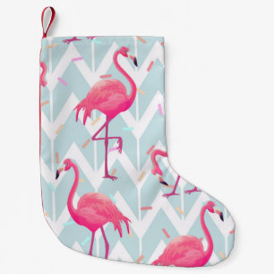 Calcetín Navideño Pequeño Flamingos Gris claro: Vintage Tropical.