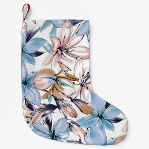 Calcetín Navideño Pequeño Flor acuarela: diseño adorablemente pintado