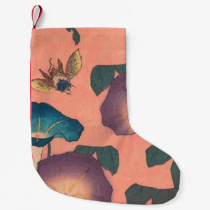 Calcetín Navideño Pequeño Flor de abeja rosa Arte Clásico Hokusai