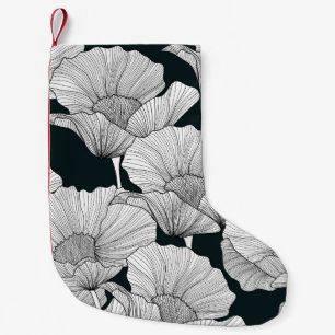 Calcetín Navideño Pequeño Flor de amapola, Línea Blanca Negra.