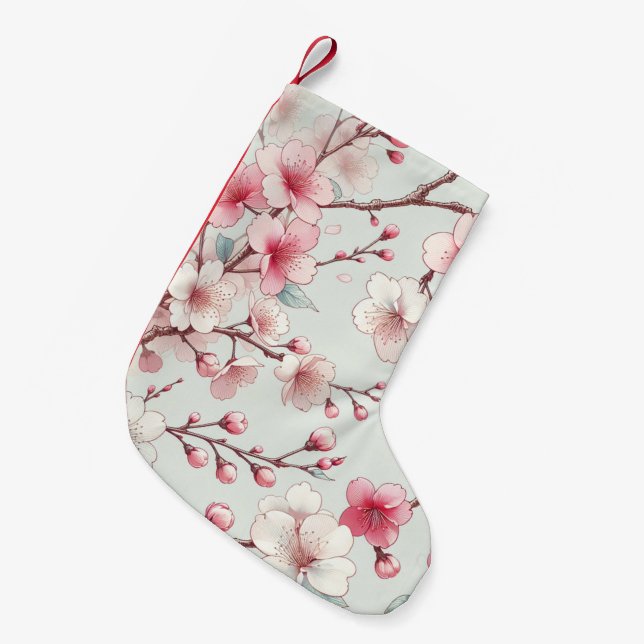 Calcetín Navideño Pequeño Flor de Cerezo (Frente (Colgado))