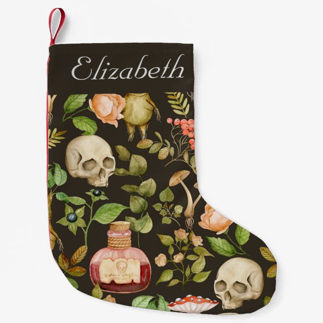 Calcetín Navideño Pequeño Flor de hongo en planta de cráneo Resumen Hallowee (Anverso)
