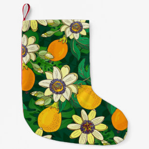 Calcetín Navideño Pequeño Flor de pasión: Vintage de fondo negro.