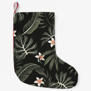 Calcetín Navideño Pequeño Flor de plumeria vintage tropical, estrelitzia, pa