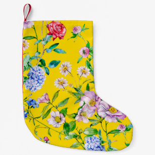 Calcetín Navideño Pequeño Flor jardín acuarela patrón de ilustracion