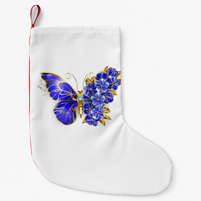 Calcetín Navideño Pequeño Flor Sapphire Mariposa (Anverso)