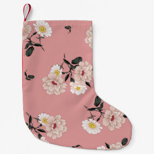 Calcetín Navideño Pequeño flor vintage sin soldadura en fondo rosa