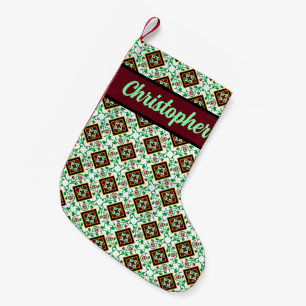 Calcetín Navideño Pequeño Floral de Barcelona blanca verde rojo vintage