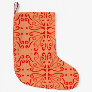 Calcetín Navideño Pequeño Floral de rubí: Patrón geométrico tribal.