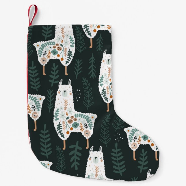 Calcetín Navideño Pequeño Floral Llamas Cute Textura de cosecha (Anverso)