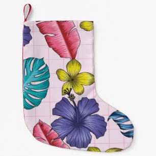 Calcetín Navideño Pequeño Floral tropical: patrón de hojas sin soldadura