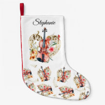 Floral Violins Gold Music Notes Navidades Holiday