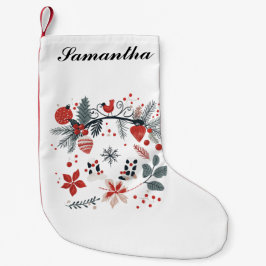 Calcetín Navideño Pequeño Floral y pájaro de inspiración escandinava