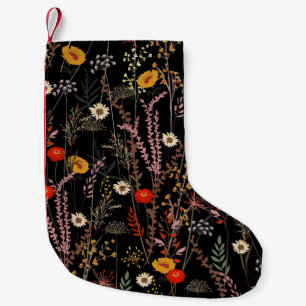 Calcetín Navideño Pequeño Floreciente pradera flor mano dibujada
