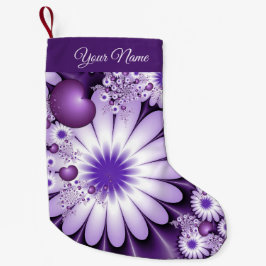 Calcetín Navideño Pequeño Flores abstractas modernas y nombre de arte fracta