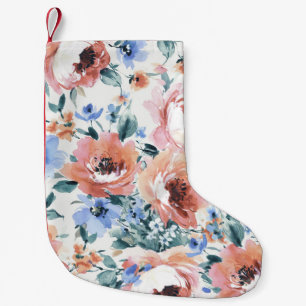 Calcetín Navideño Pequeño Flores acuarelas, ilustracion sin costura.