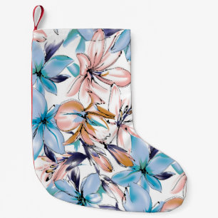 Calcetín Navideño Pequeño Flores acuarelas patrón transparente