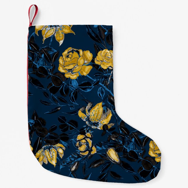 Calcetín Navideño Pequeño Flores acuáticas: Patrón de época (Anverso)