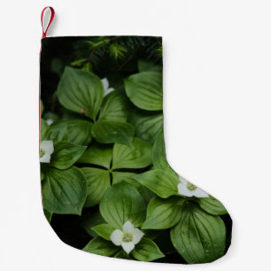 CALCETÍN NAVIDEÑO PEQUEÑO FLORES BLANCOS CON HOJAS VERDES