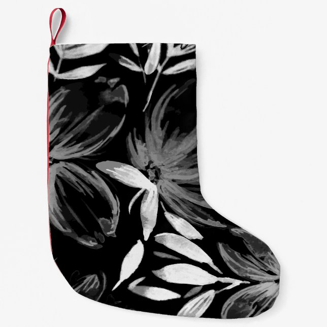 Calcetín Navideño Pequeño Flores de Acuarela Rojos 7 (Anverso)