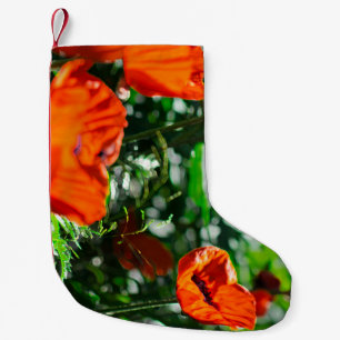Calcetín Navideño Pequeño Flores de adormidera de Naranja rojo estilizado