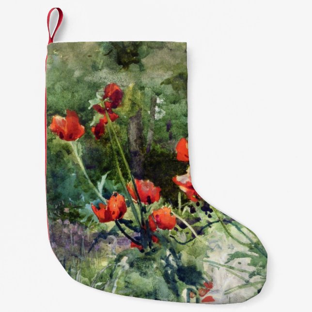 Calcetín Navideño Pequeño Flores de adormidera roja (por Mildred Anne Butler (Anverso)