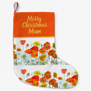 Calcetín Navideño Pequeño Flores de amapola naranja rojo amarillo