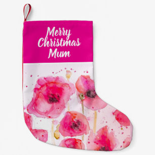 Calcetín Navideño Pequeño Flores de amapola rojas Poppies Floral Flor Navida