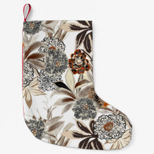 Calcetín Navideño Pequeño Flores de arte étnico y hojas patrón de ilustracio