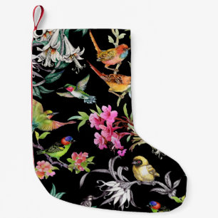 Calcetín Navideño Pequeño Flores de aves tropicales: Patrón acuarela