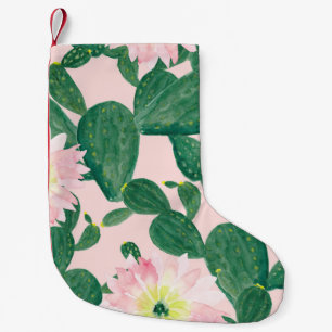 Calcetín Navideño Pequeño Flores de cactus: pintura acuarela