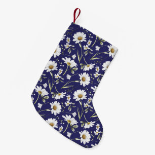 Calcetín Navideño Pequeño Flores de color de agua blanco